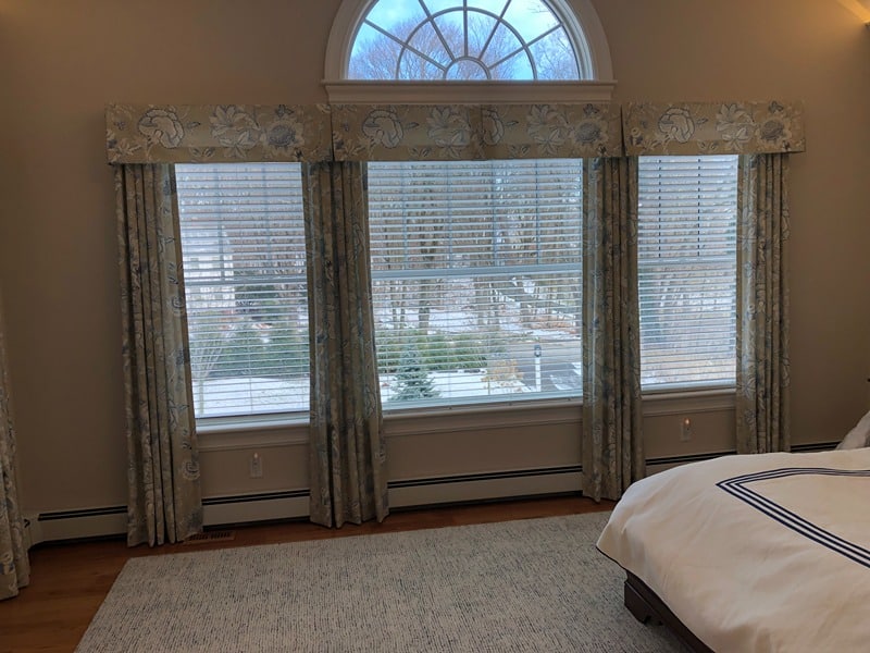 Thibault - Rittenhouse, Colorway Blue, and Collection Richmond with Cotton/Linen Blend Fabric Coordinating Valance for 152" Wide Large Window.