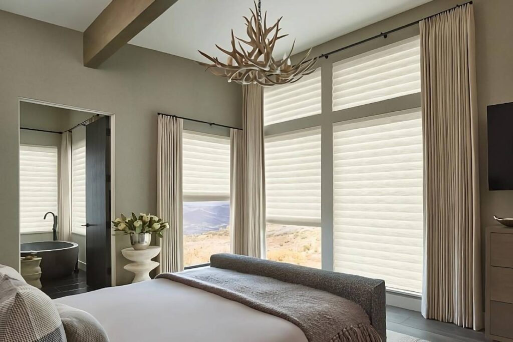 Luxurious cellular shades in a bedroom near Belmont, Massachusetts (MA)