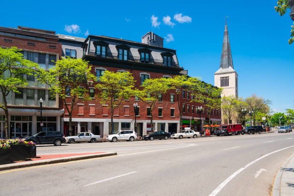 A street view near Cambridge, Massachusetts (MA)