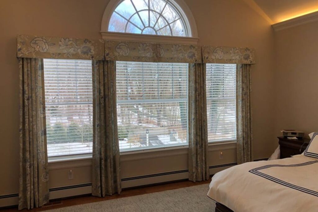 A bedroom with custom drapery near Concord, Massachusetts (MA)