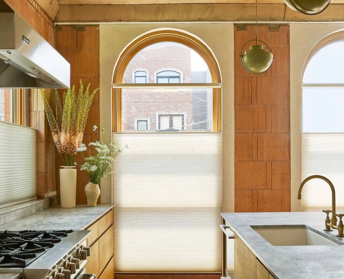Hunter Douglas Duette® Cellular Shades on an arched window near Natick, MA
