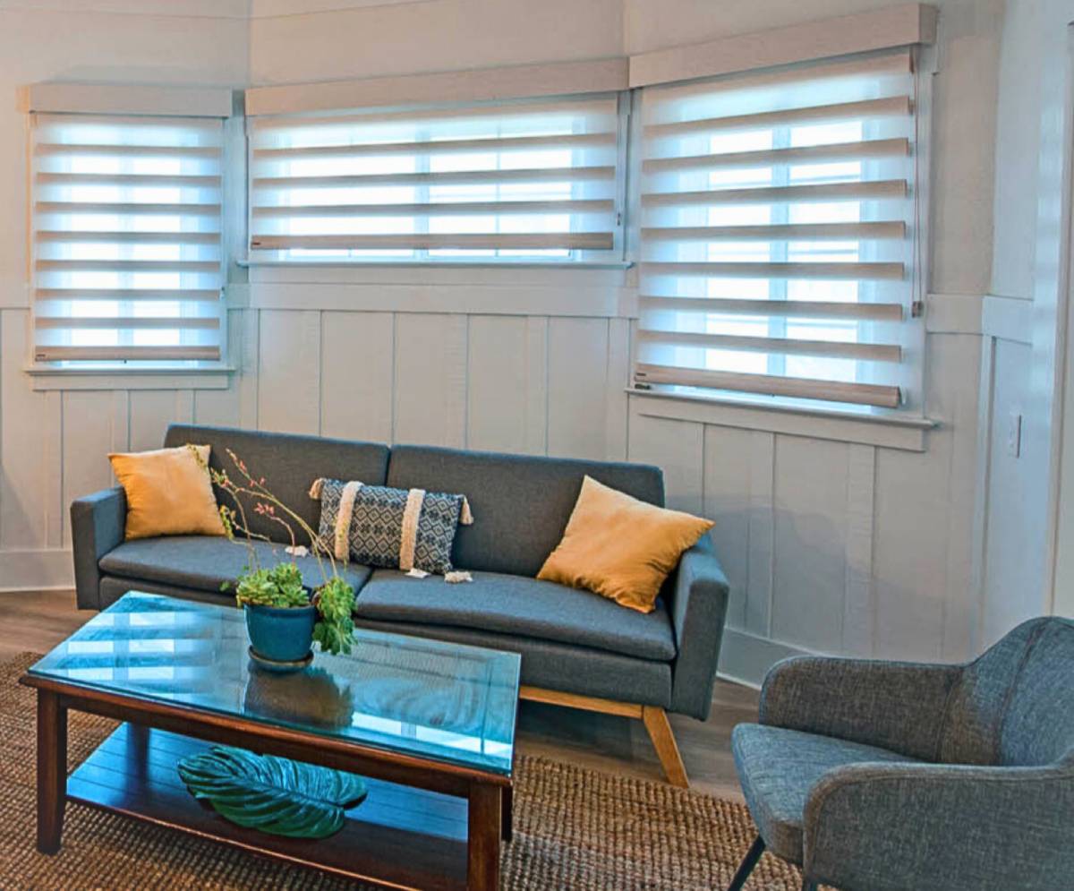 Norman® PerfectSheer™ Shades on a bay window near Natick, MA