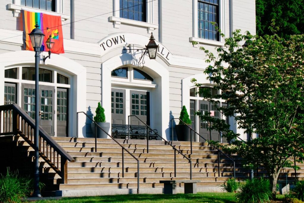 A side view of town hall near Holliston, Massachusetts (MA)